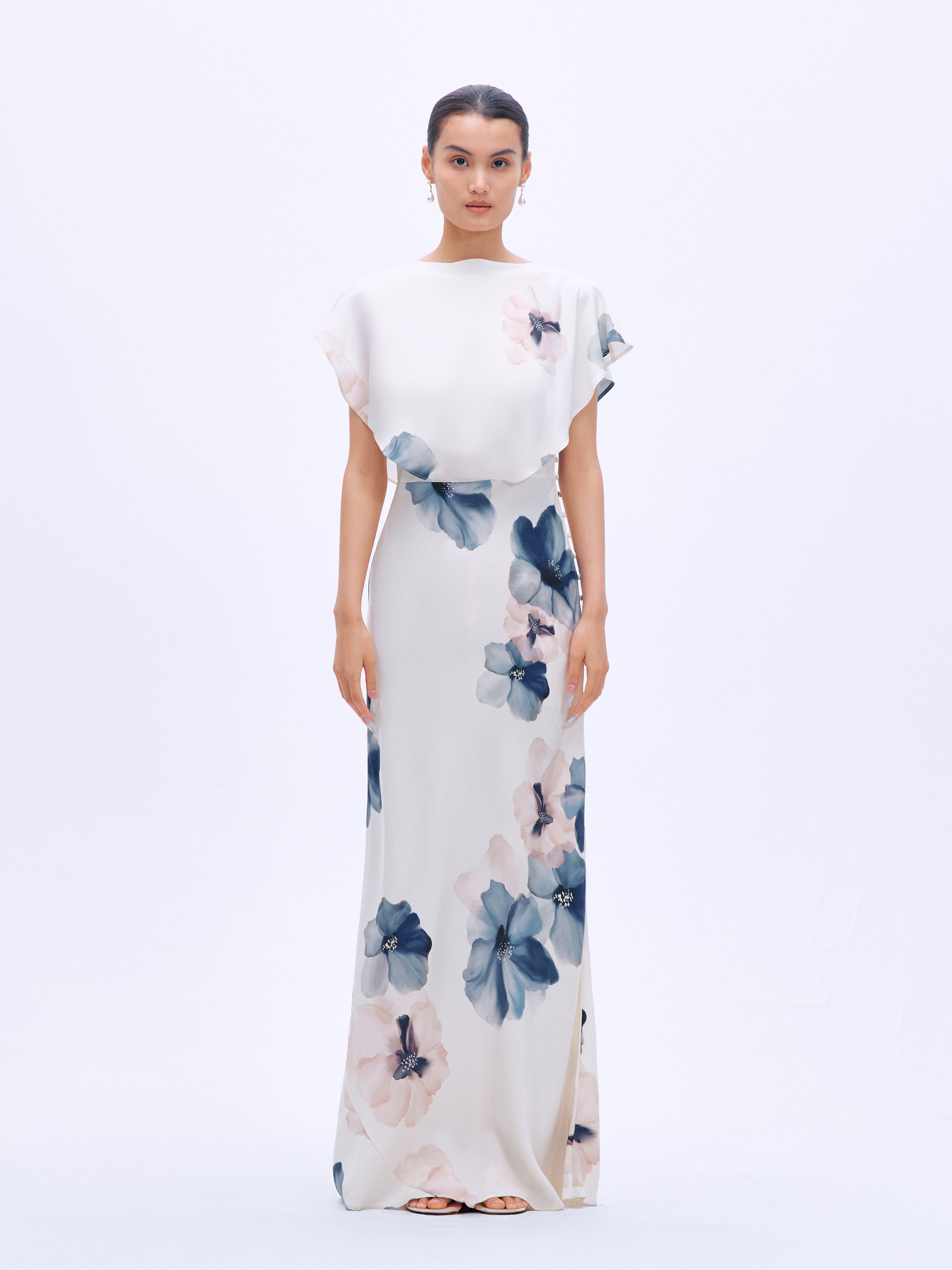 Flowing Petalprint Bias Dress